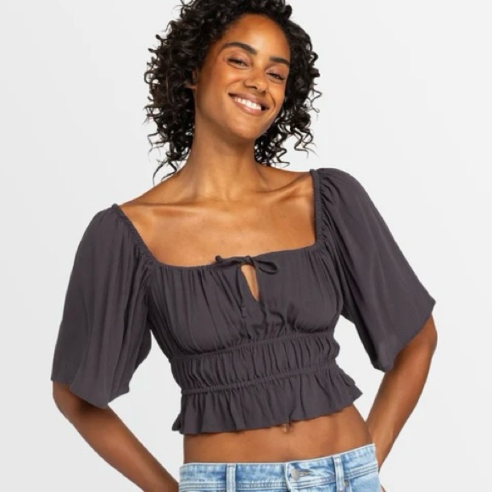 Roxy Romantic Poet Crop Top Dawn Winds Gray Sz Large